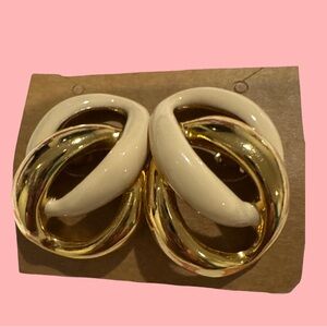 Elegant Gold and Cream Hoop Earrings